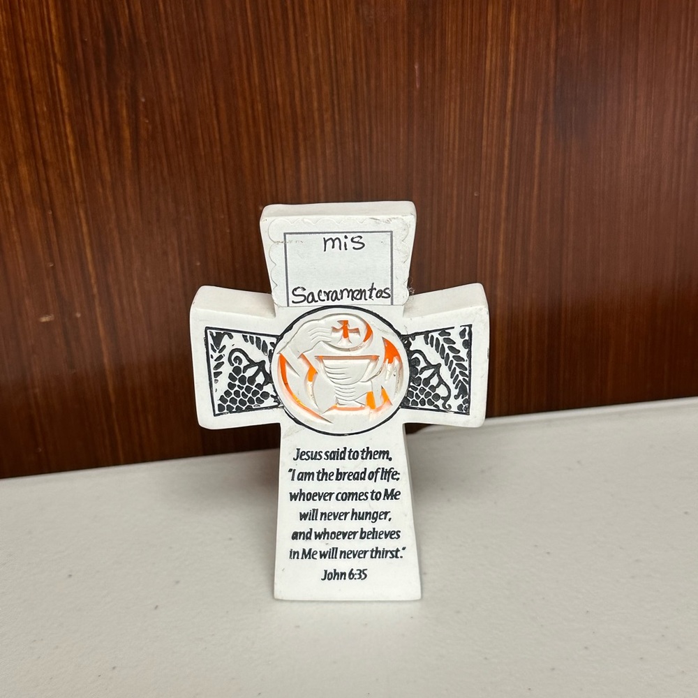 First Communion Holy Sacrament Lighted Tabletop Cross